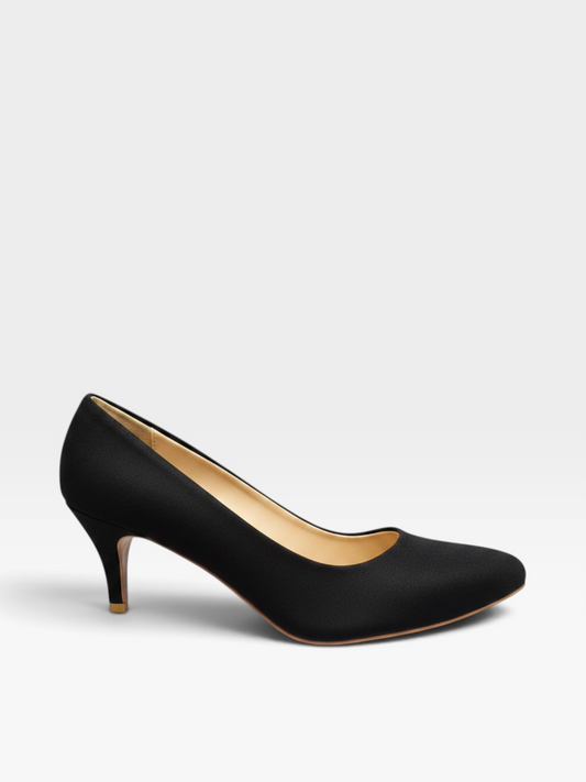 Black Satin Kitten Heel Pumps | Pointed Toe Formal & Party Shoes