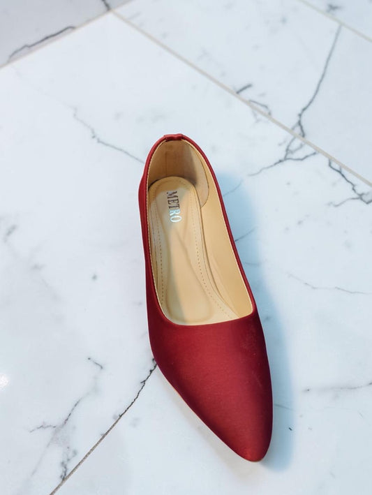 Maroon Red Satin Kitten Heel Pumps | Pointed Toe Party & Wedding Shoes