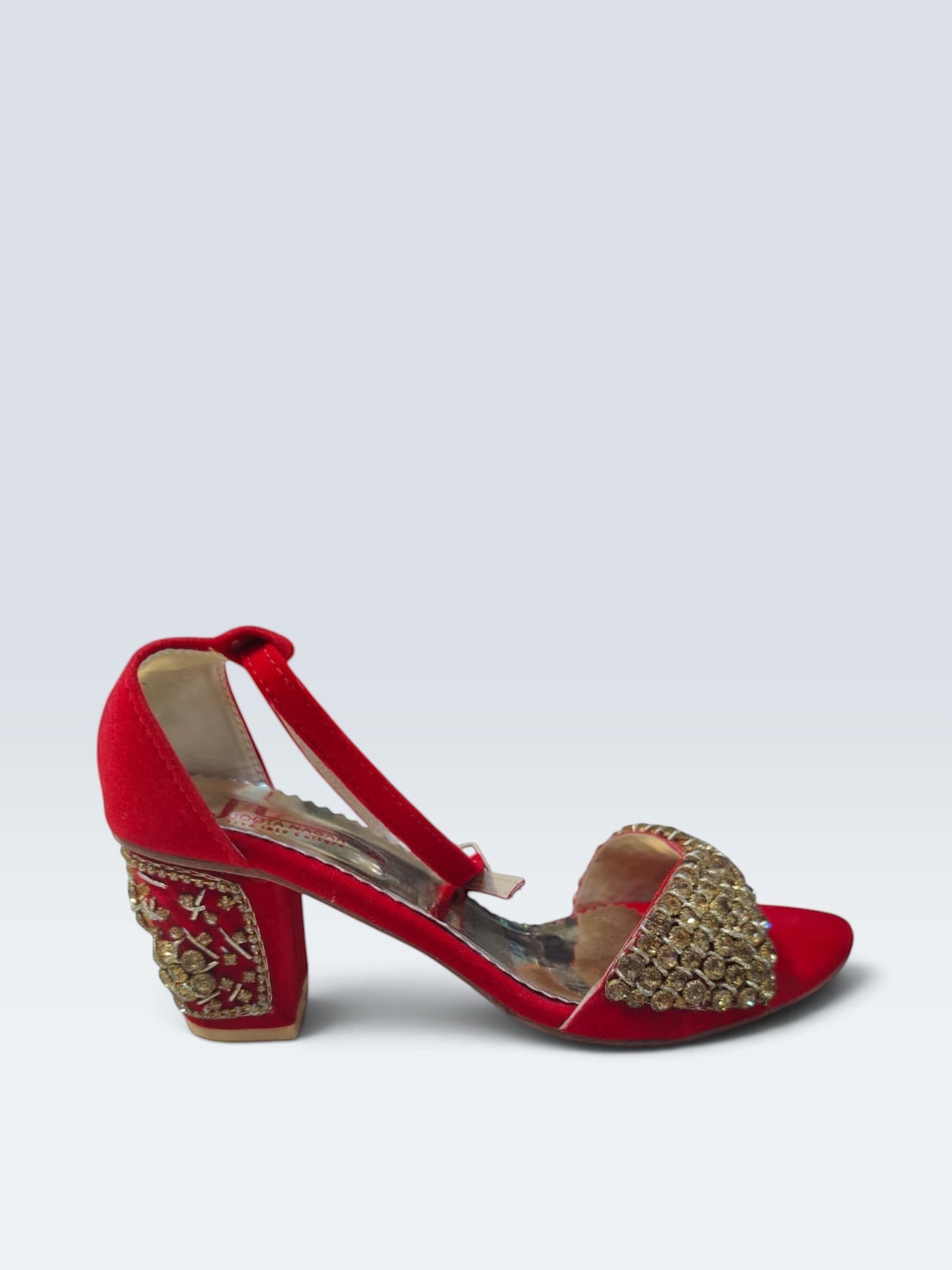 Vibrant Red Velvet Embellished Sandal