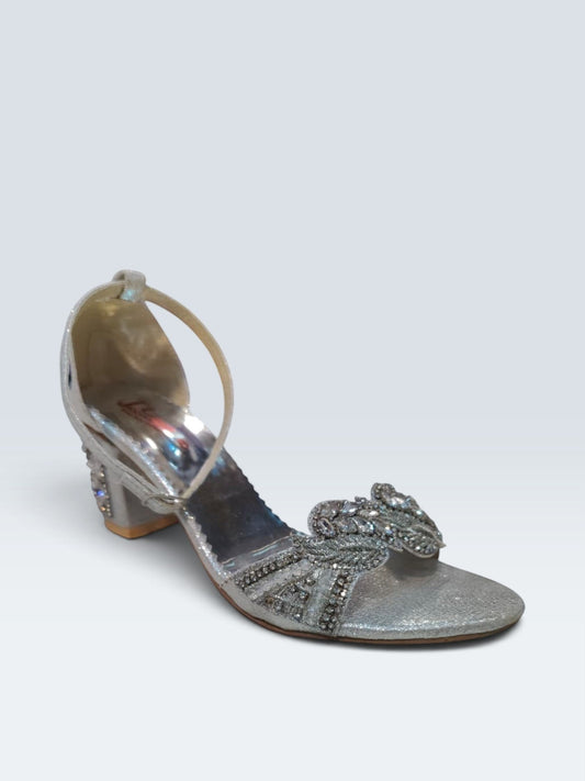 My Store 2 silver embellished block heel sandals with crystal beadwork on the front strap and heel