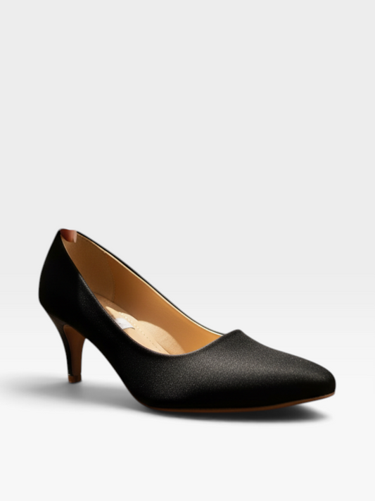 Black Satin Kitten Heel Pumps | Pointed Toe Formal & Party Shoes
