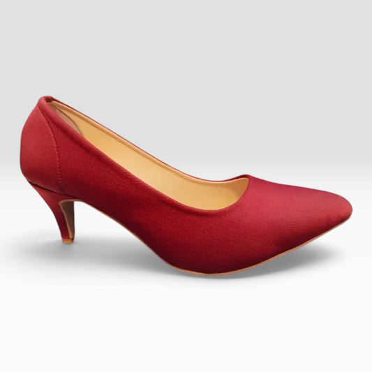 Maroon Red Satin Kitten Heel Pumps | Pointed Toe Party & Wedding Shoes