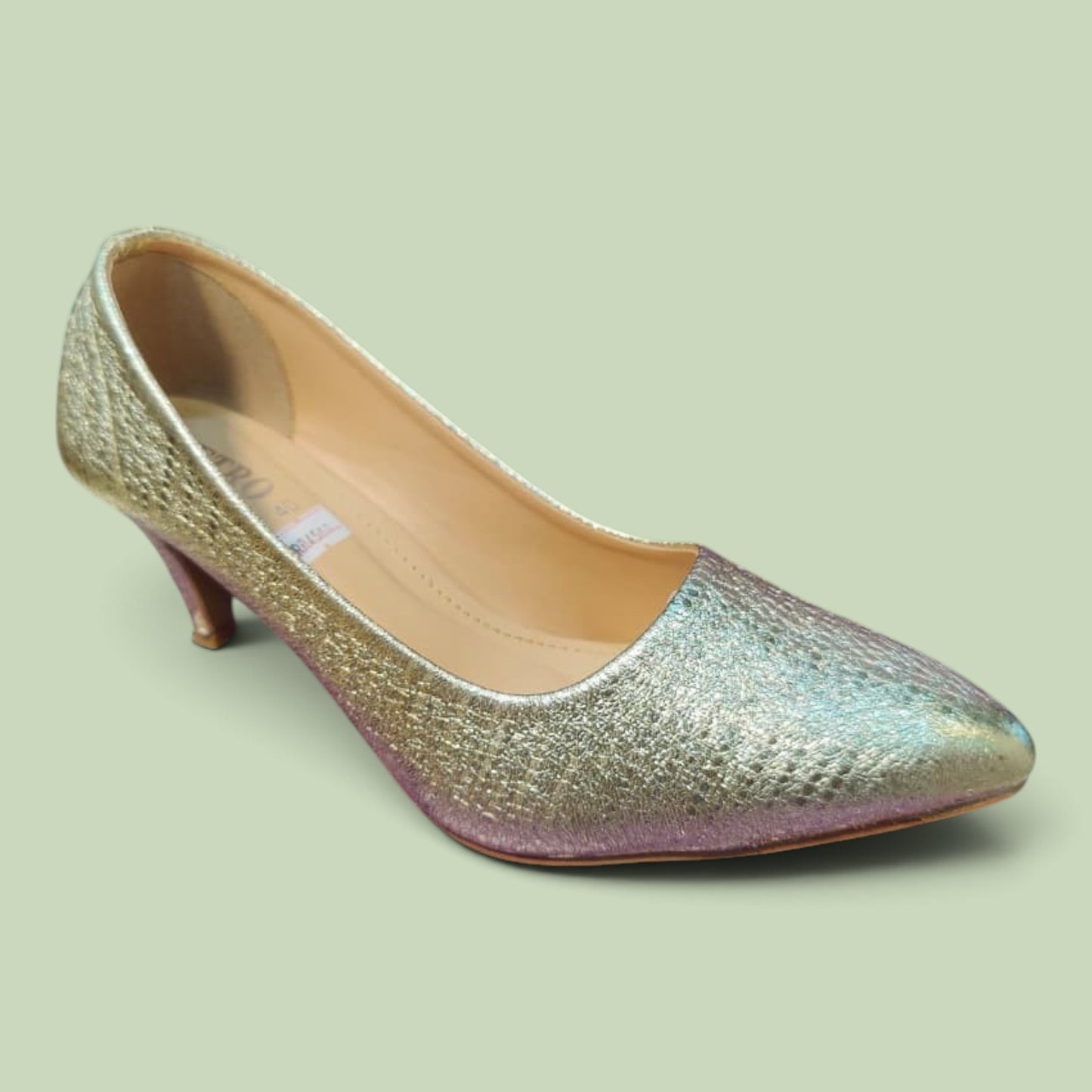 Gold Glitter Kitten Heel Pumps | Pointed Toe Party Wear Shoes